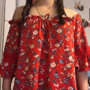 🌸❣️Red ,Off the shoulder , floral shirt